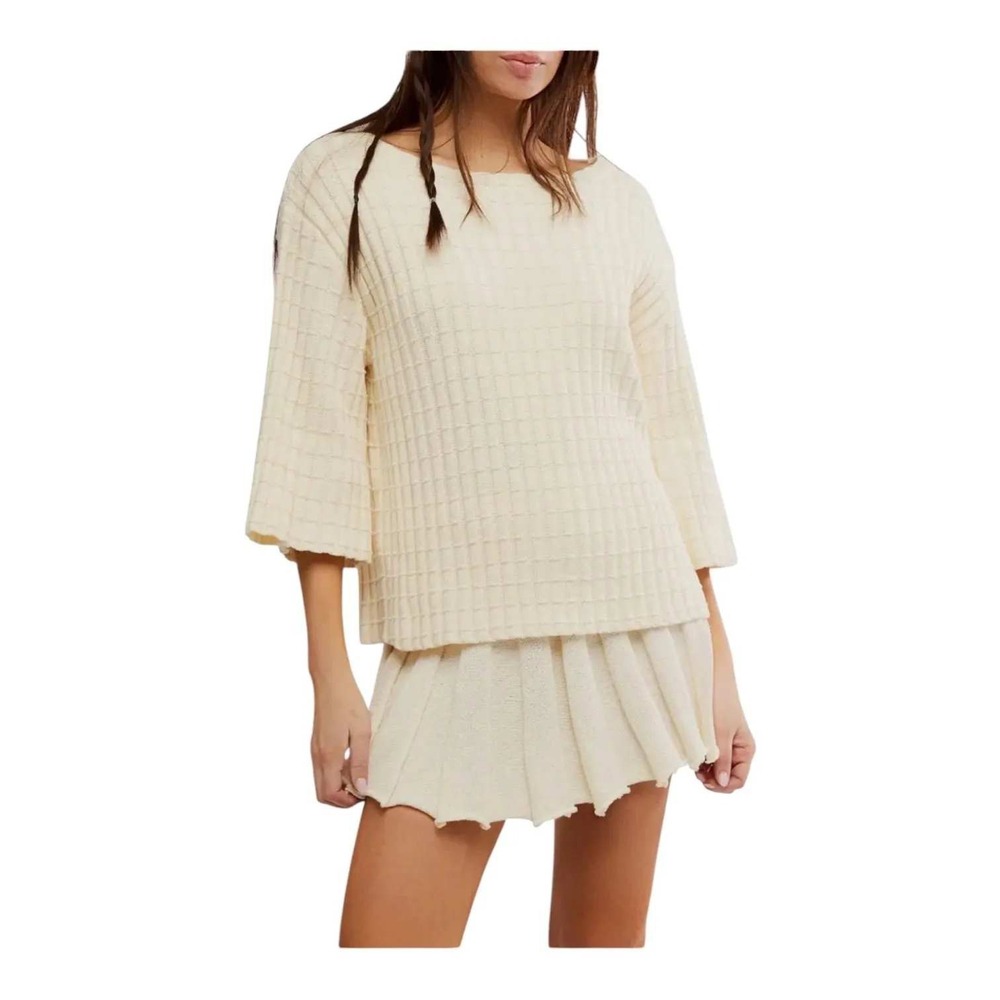 Free People Free-Est Kenzie Sweater Women Large Ivory Bell Sleeve Coastal Boho